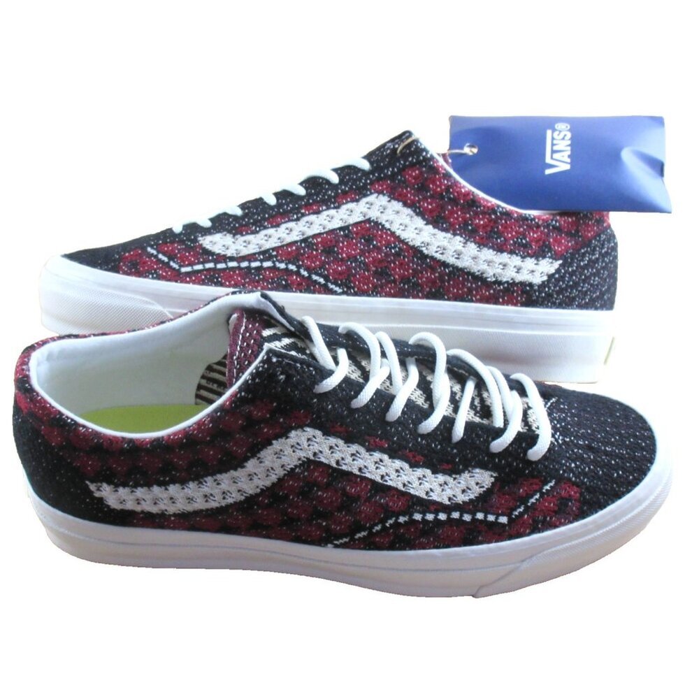 Vans Men's Lx Old Skool 36 Premium Skate shoes Geo Check Bordeaux Sizes NEW - Picture 2 of 7